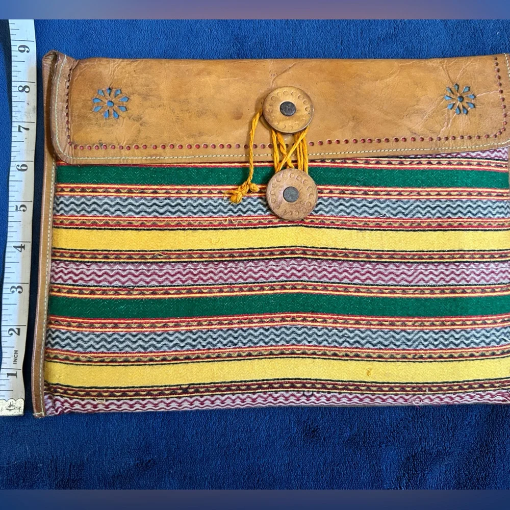 iPad Vintage Striped Leather and Fabric Clutch
